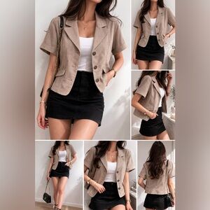 VTG Josephine Chaus Women's Brown Striped Lined Short Sleeve Blazer 18W Career